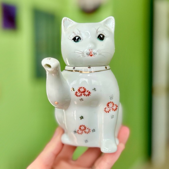 Oriental Kitty Cat Porcelain Vintage Collectible Kitchen Teapot Kettle Figurine - Picture 2 of 15